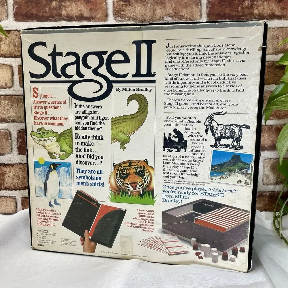 VTG 1985 Milton Bradley Stage II, The Two Stage Trivia Game, Complete, Used